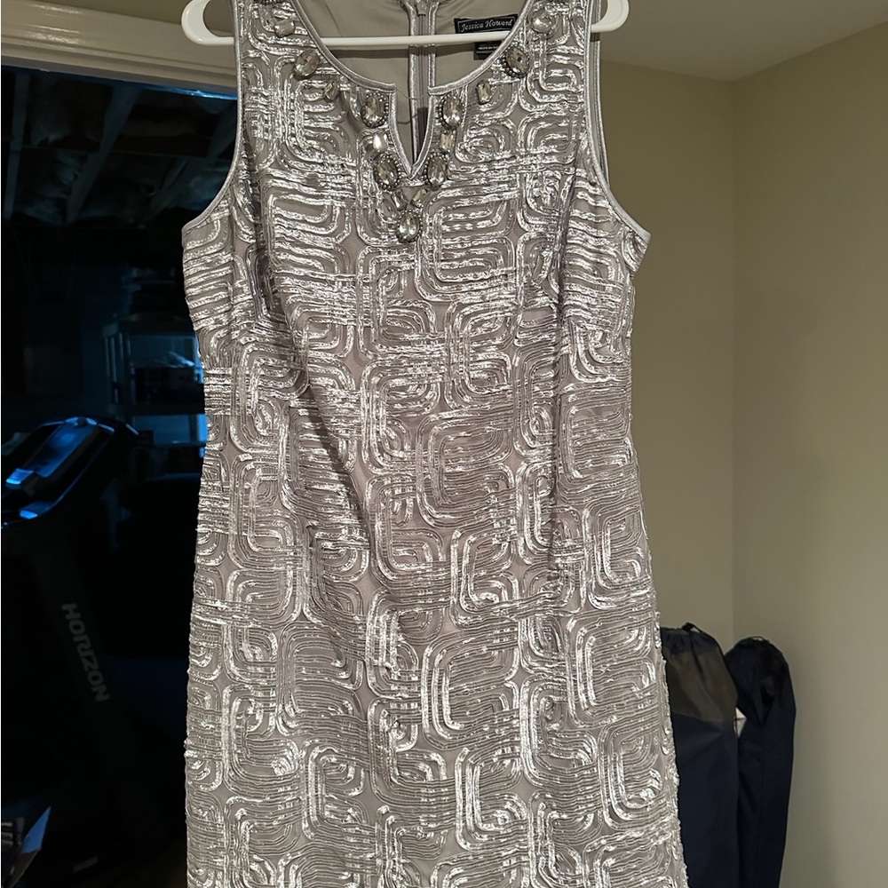 Jessica Howard Silver Patterned Mini Dress